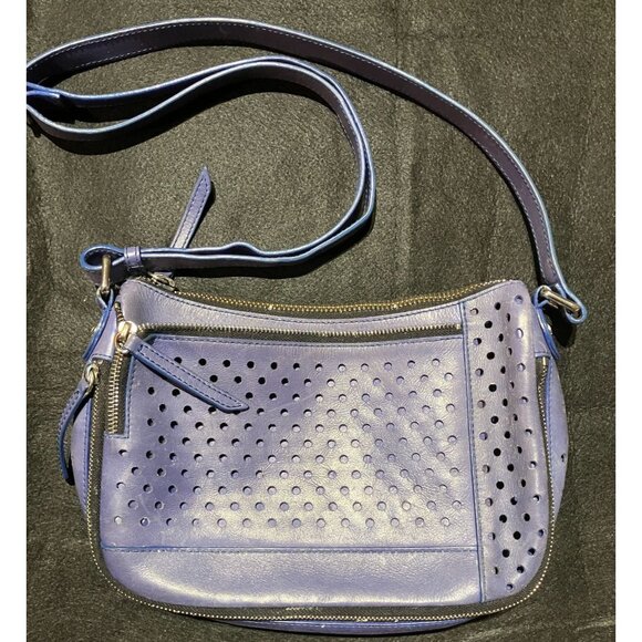 Vintage OLIVIA HARRIS Tribeca Y2K blue perforated genuine leather east-west bag - Picture 3 of 4